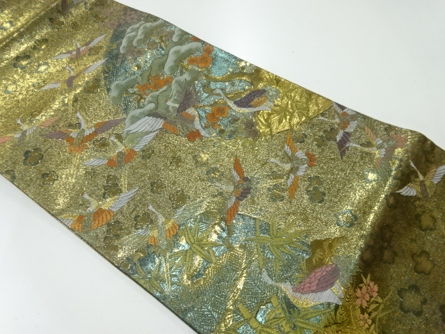 リサイクル　群鶴に松竹梅模様織出し袋帯